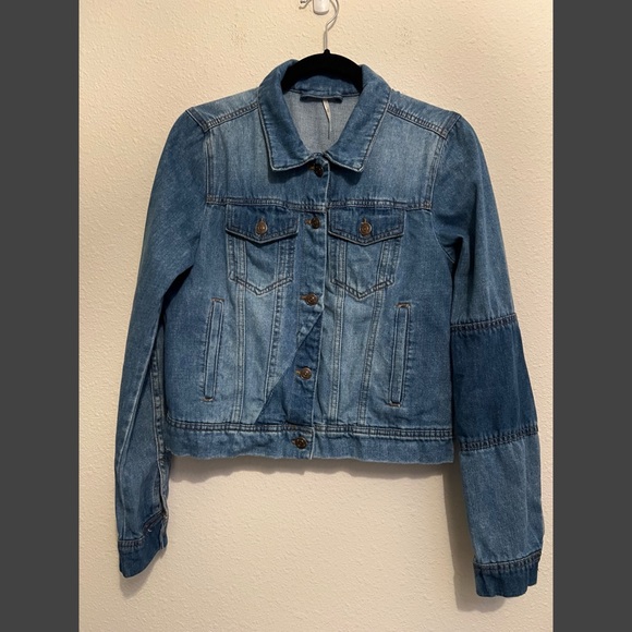 #1621 Free People Rumors Two-Tone Denim Jean Jacket Small - Picture 4 of 6
